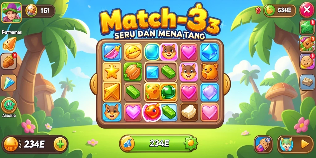 Tampilan gameplay seru di 234E dengan keseruan Match-3.