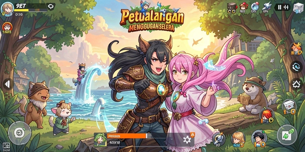 Gameplay menarik dalam 9ET yang menampilkan karakter Anime.