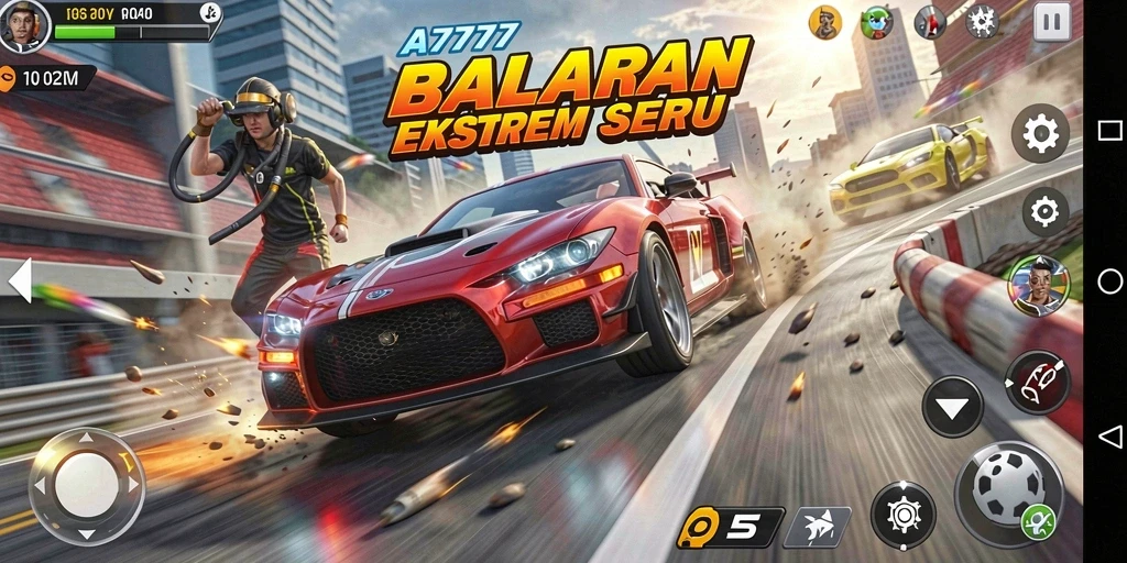 Screenshot A7777 menampilkan aksi balapan yang menegangkan dan seru.