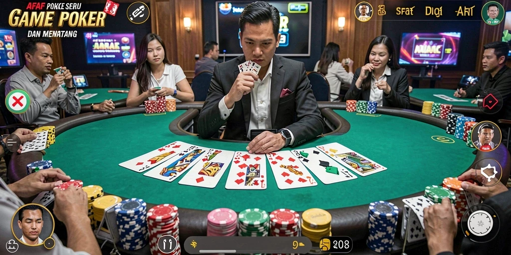 Screenshot AFAF menampilkan gameplay poker yang menegangkan dan interaktif.