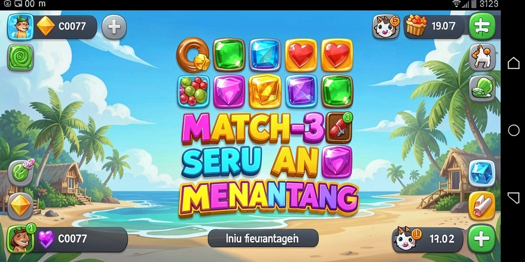 Screenshot menunjukkan pemain mencocokkan item dalam gameplay Match-3 yang menarik.