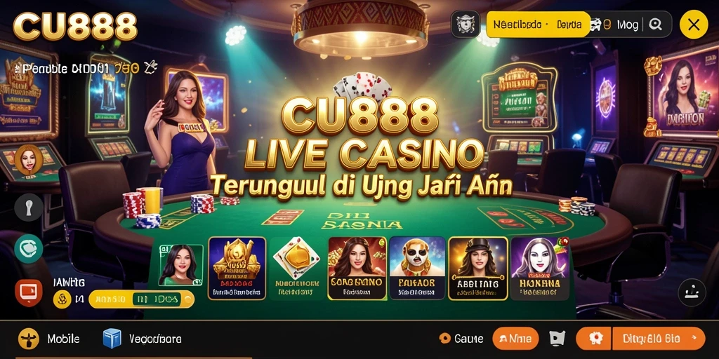 Tampilan gameplay CU888 yang menarik dengan dealer langsung dan suasana kasino.