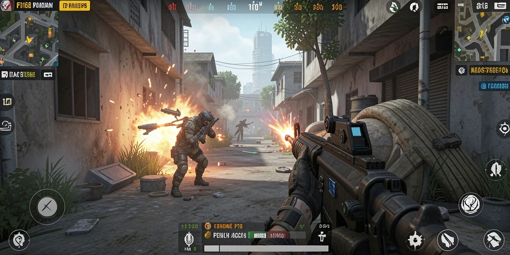 Screenshot utama FB168 menampilkan aksi intens dalam gameplay FPS.