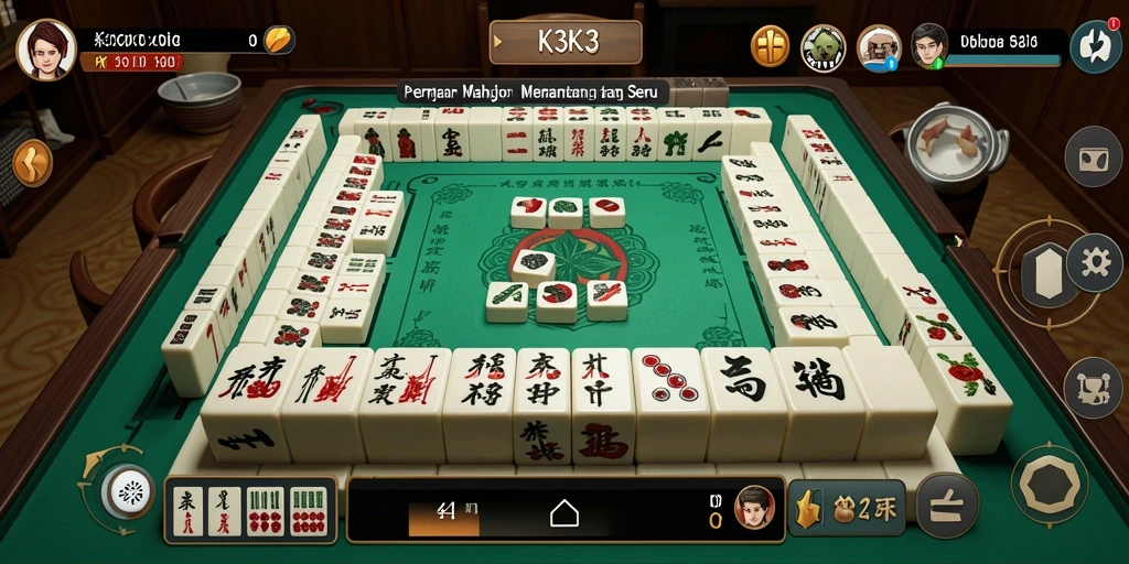 Screeenshot utama K3K3 menunjukkan gameplay Mahjong yang seru dan penuh tantangan.