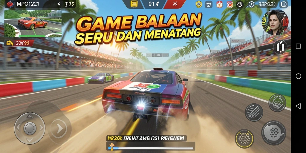 Tampilan gameplay balapan seru di MPO1221 dengan mobil yang cepat.