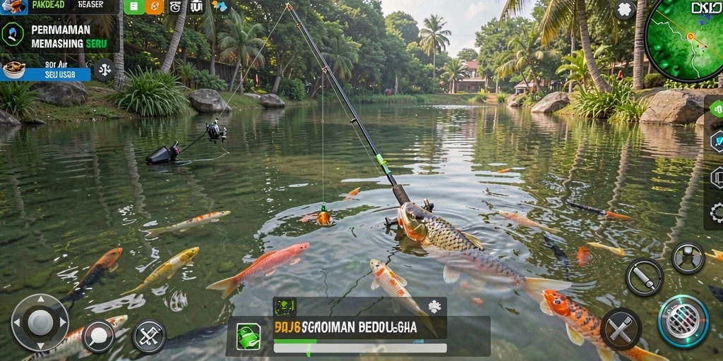 Tangkapan besar dalam gameplay PAKDE4D yang menampilkan teknik memancing.