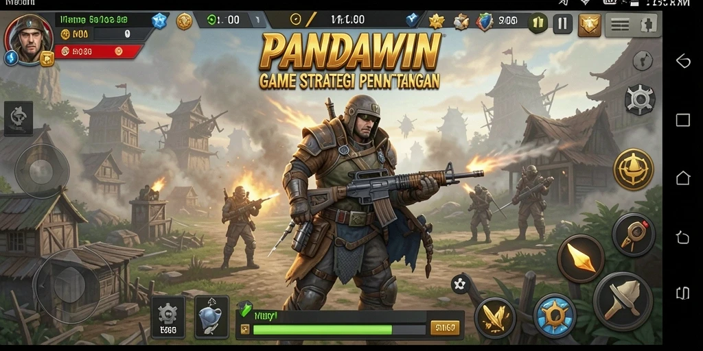 Screenshot menunjukkan aksi pertempuran strategis dalam PANDAWIN.