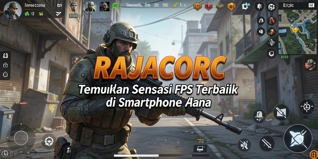 Tampilan aksi mendebarkan dari gameplay RAJACORC dalam mode FPS.