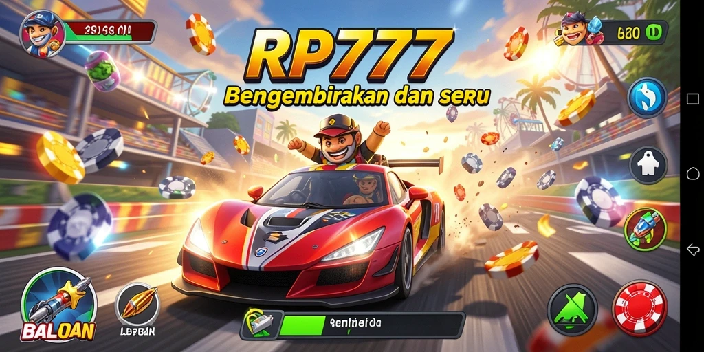 Screenshot gameplay RP777 menunjukkan balapan seru yang penuh aksi.