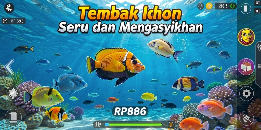 Tampilan gameplay yang menarik di bawah laut penuh ikan.