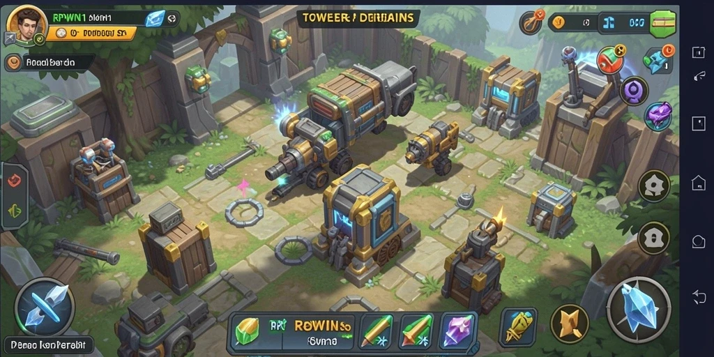 Screenshot utama RPWIN1 dengan tampilan gameplay Tower Defense yang mendebarkan.